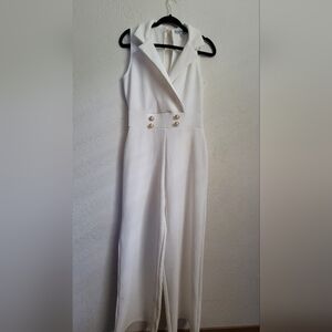Almost Famous Elegant White Jumpsuit with Gold Button Accents